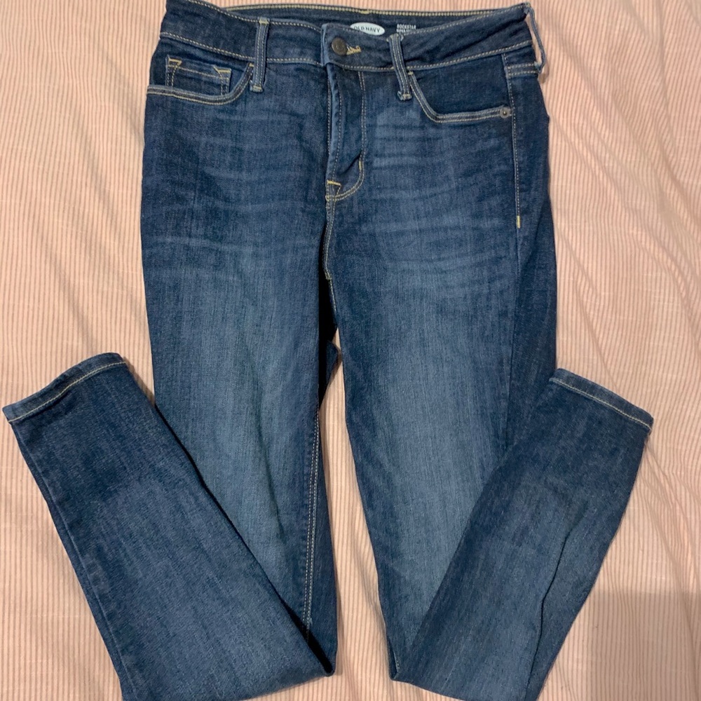 Never worn Dark-wash high-waisted jeans